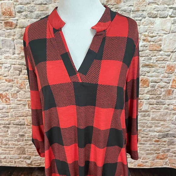 NWT HoneyMe Buffalo Plaid Checkered Red & Black Tunic Small - Picture 8 of 15
